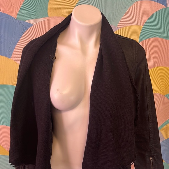 Free People Black vegan Leather denim Jacket with Shawl worn two ways sz2 - Picture 4 of 9